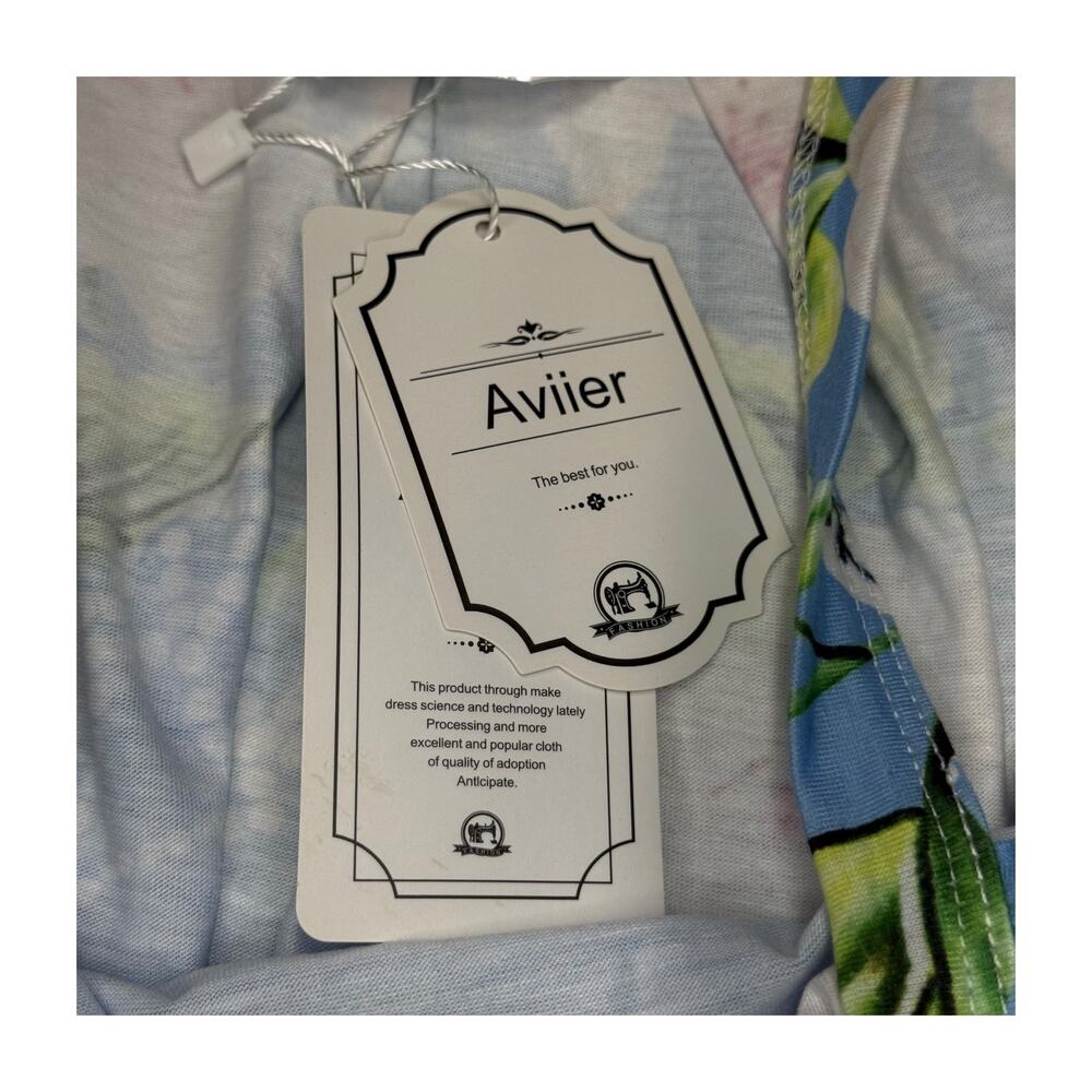 Aviier Blue Floral Swing Dress Spaghetti Strap Size L NWT - Picture 3 of 6